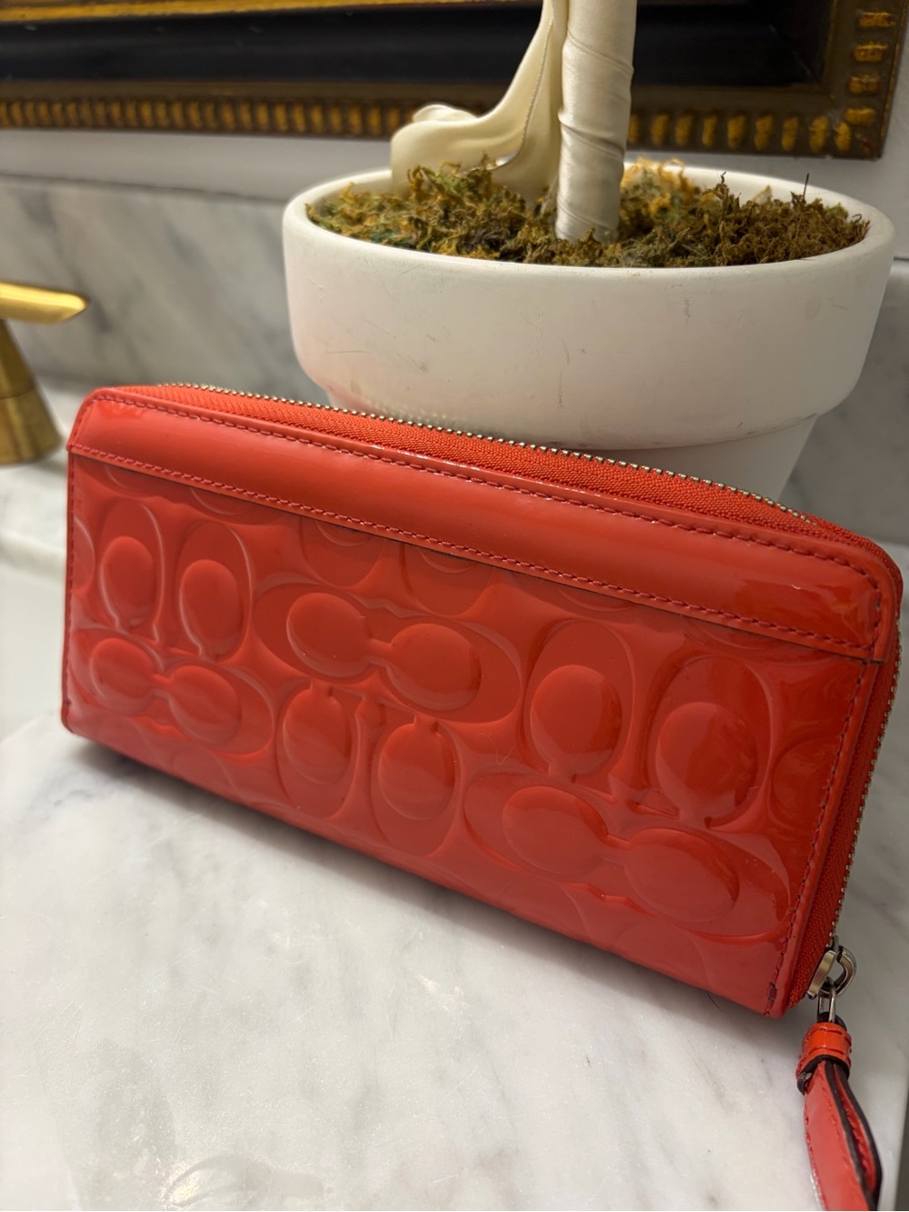 Coach Glossy Patent Leather Wallet in Coral Red - Picture 3 of 13